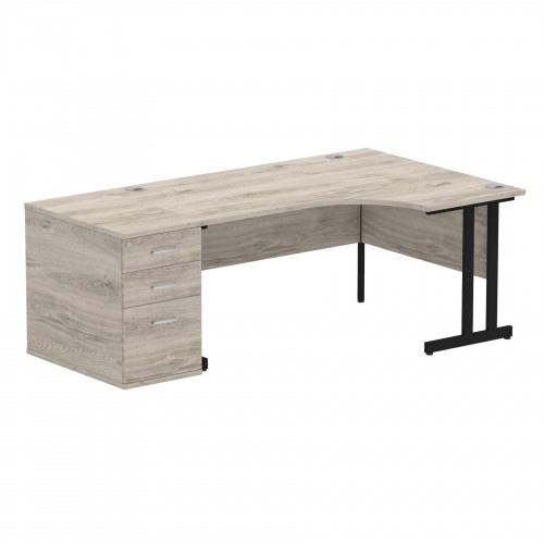 Rayleigh Ergonomic Corner Desk With 800mm Deep Pedestal - Cantilever Frame